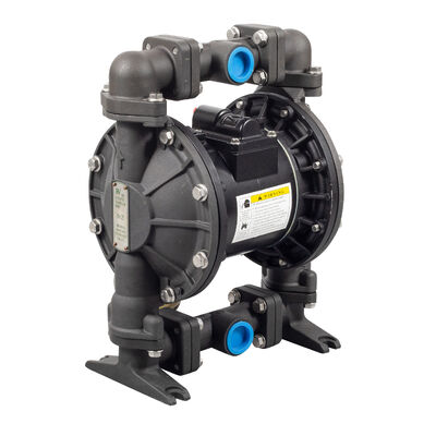 ปั๊มไดอะแฟรมแบบใช้ลมพร้อมแรงดันสูงสุด 120 psi, อัตราการไหลสูงสุด 90 gpm และไดอะแฟรม PTFE สำหรับของเหลวที่มีอนุภาคของแข็ง